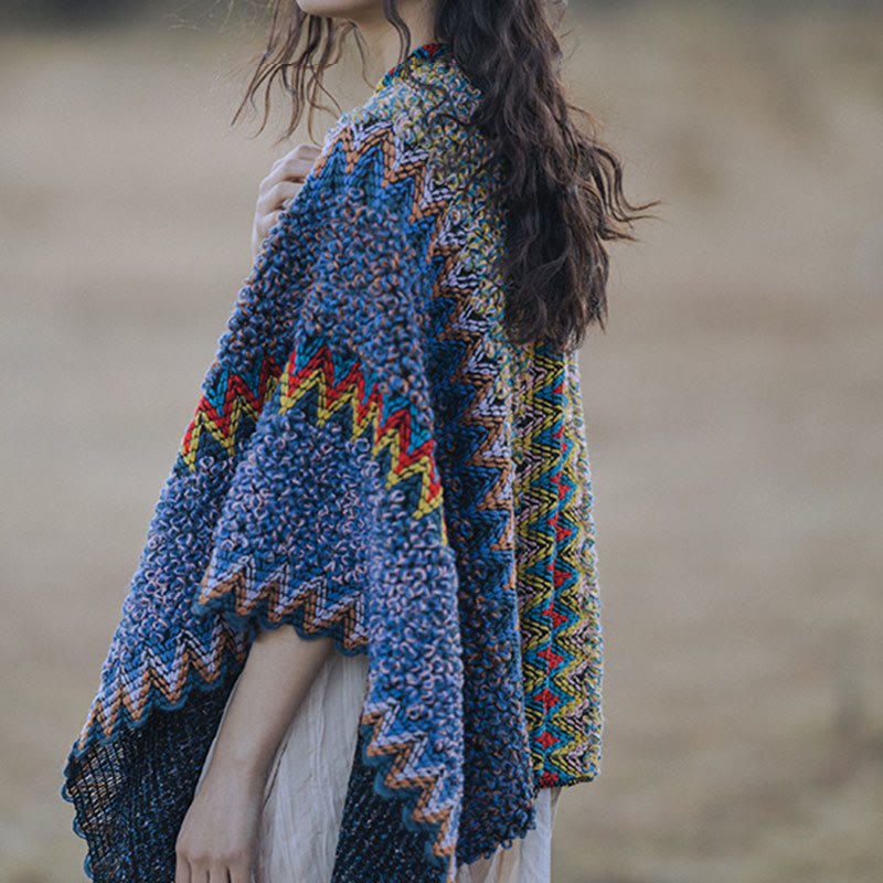 Buddha Stones Tybetański Szal Miękki Ciepły Robiony Na Drutach Płaszcz Zimowy Tybetański Szal Z Frędzlami - image 7