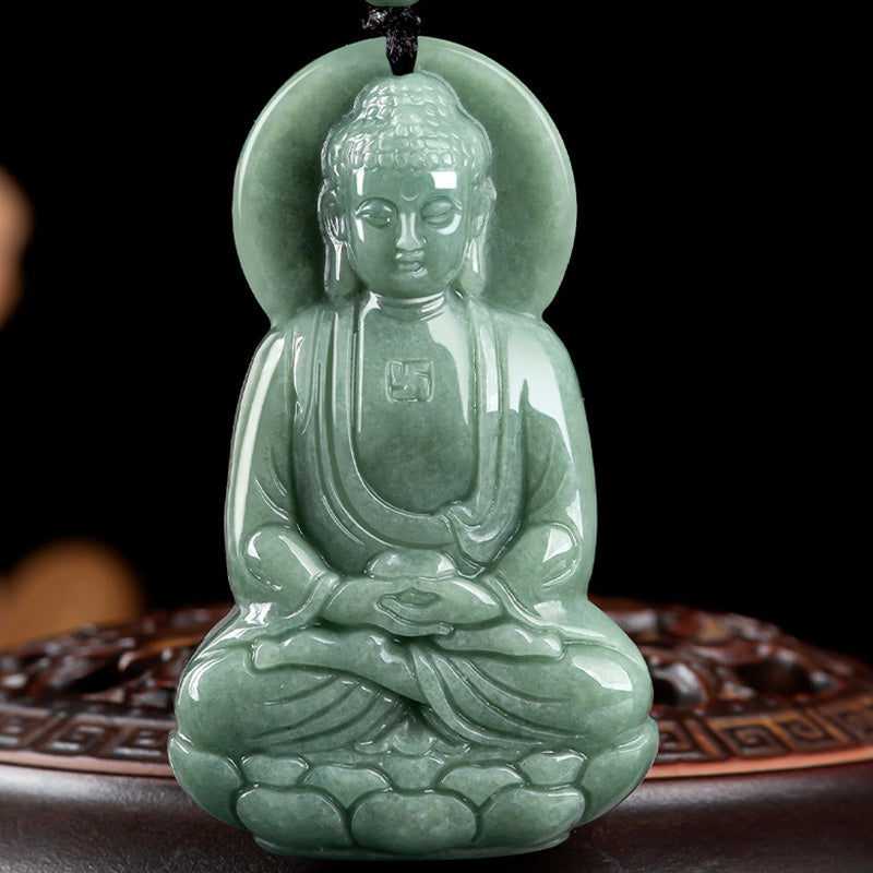 Buddha Stones Amitabha Budda Jadeitowy Amulet Naszyjnik ze Sznurka Współczucia - image 6