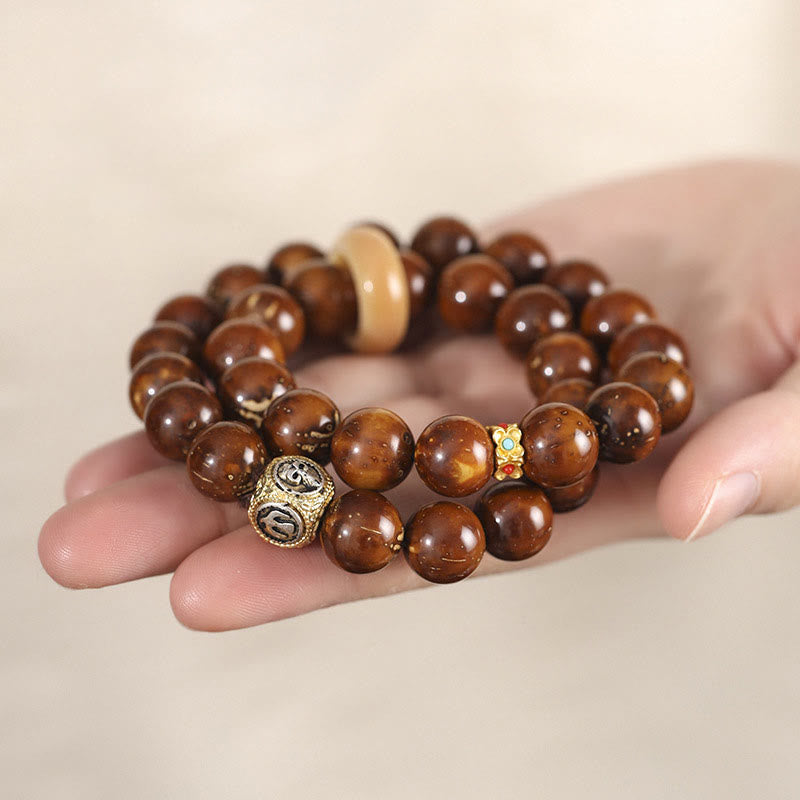 Buddha Stones Tybetańskie Naturalne Fioletowe Złoto Szczur Bodhi Nasiona Bogactwa Bransoletka Podwójnie Owijana