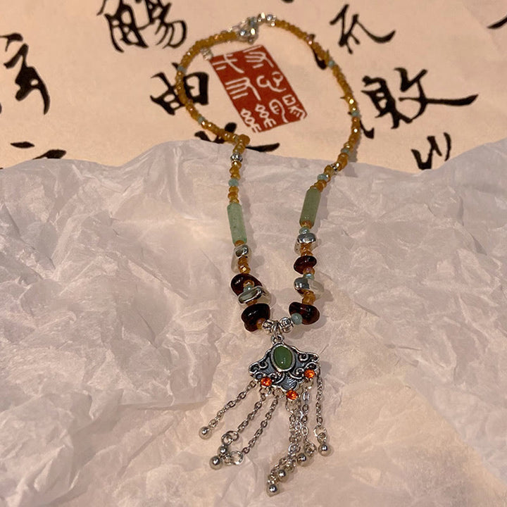 Buddha Stones Tybetański Kryształ Kamień Miedź Szczęście Tassel Naszyjnik Wisiorek