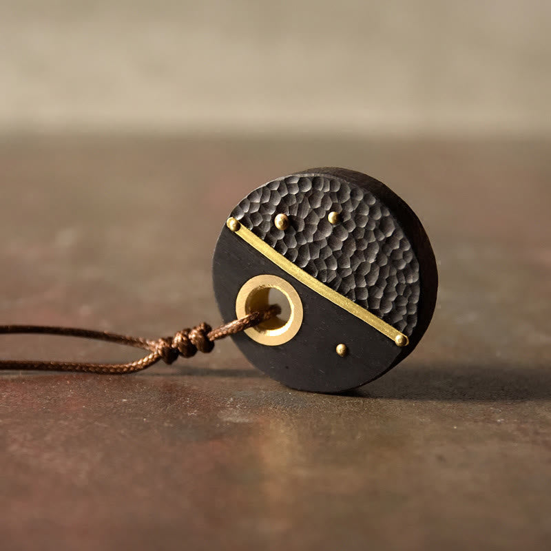 Naszyjnik z Buddha Stones , ręcznie wykonany, okrągły, z drewna hebanowego i mosiądzu, z miedzi, z wisiorkiem pokoju - image 2