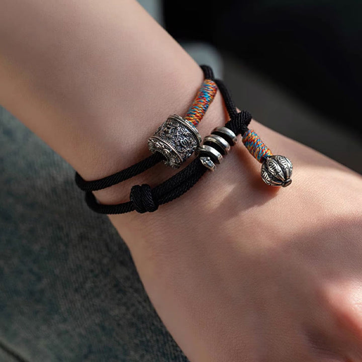 Buddha Stones Tybetańskie Om Mani Padme Hum Rzeźbiony Amulet Podwójnie Owijana Bransoletka