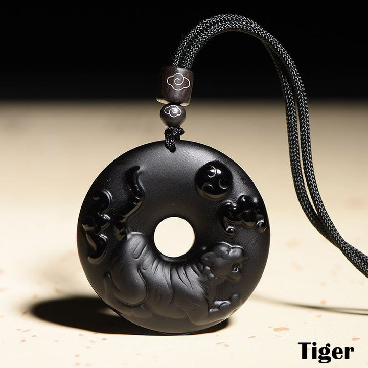 Buddha Stones Chiński Zodiak Naturalny Czarny Obsydian Spokój Klamra Siła Naszyjnik Wisiorek - Tygrys - image 15