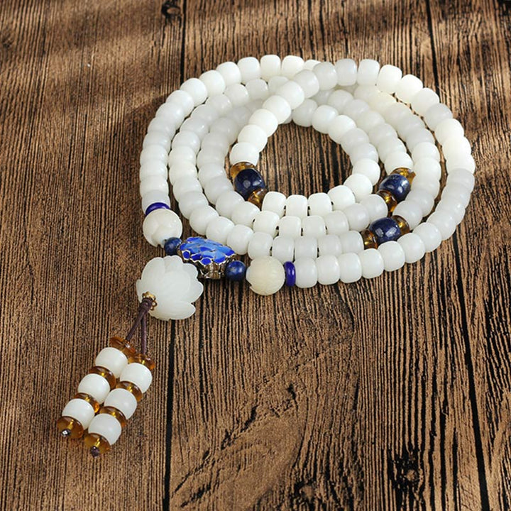Bransoletka Buddha Stones Biały Bodhi Lotus Mala Focus