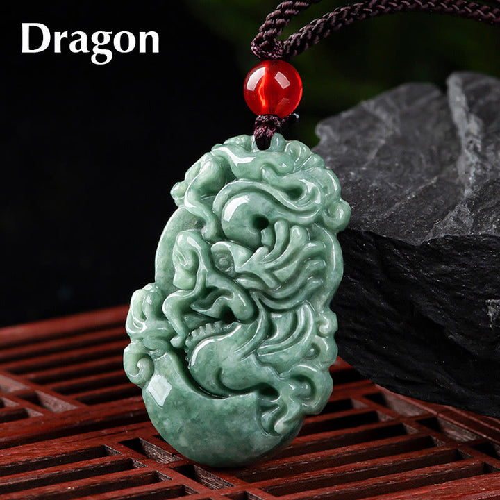 Buddha Stones Naturalny Jadeit 12 Chiński Zodiak Naszyjnik Wisiorek Dobrobytu - Smok - image 5