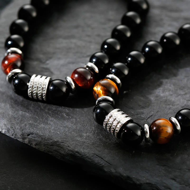 Bransoletka Buddha Stones Natural Black Obsidian Tiger Eye Strength Fulfillment