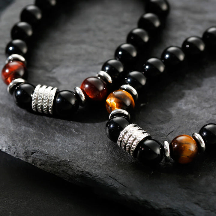 Bransoletka Buddha Stones Natural Black Obsidian Tiger Eye Strength Fulfillment