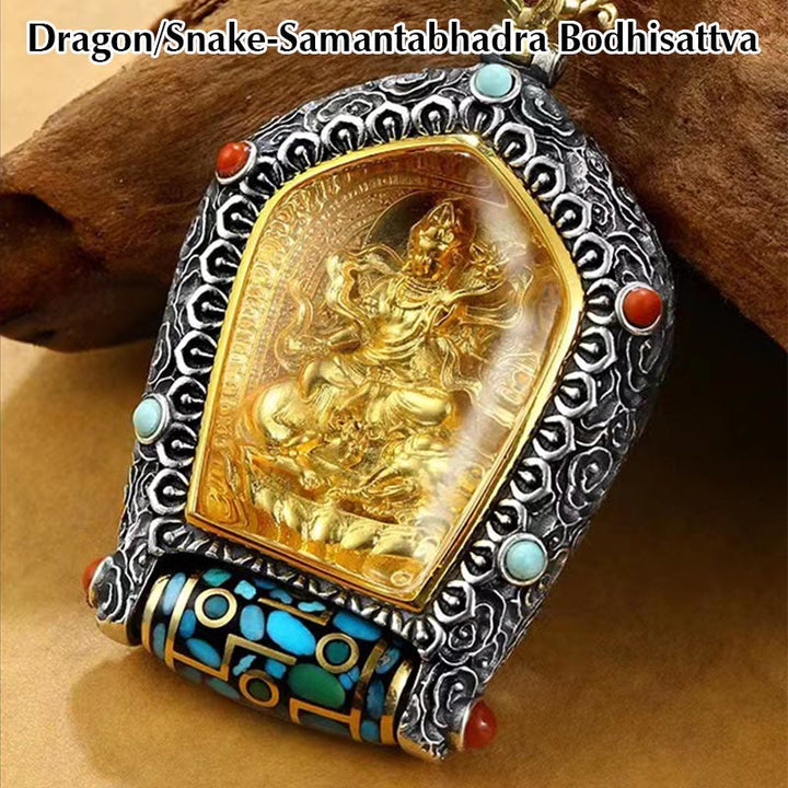 Tybetański chiński zodiak natalny budda thangka dobrobyt obrotowy naszyjnik z koralików dzi wisior - Bodhisattwa Smok/Wąż-Samantabhadra - image 7