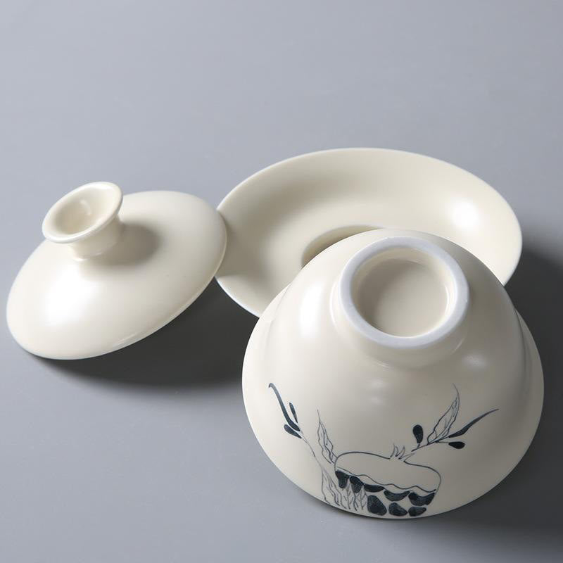 Buddha Stones malowane ręcznie granat hibiskus sosna lotos ceramiczny Gaiwan Sancai filiżanka do herbaty Kung Fu filiżanka do herbaty i spodek z pokrywką