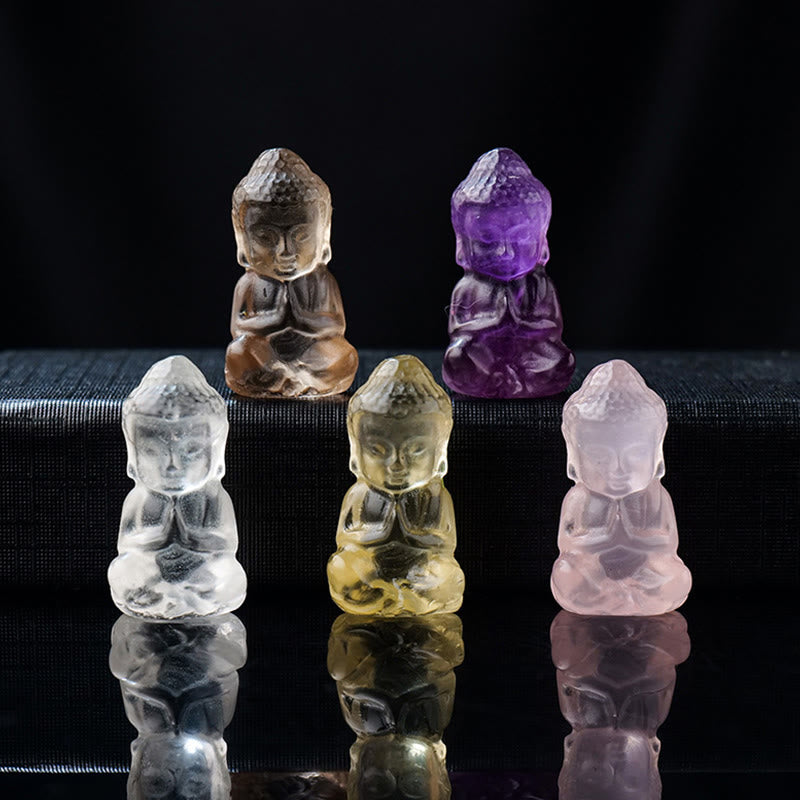 Buddha Stones Różne Kryształy Ametyst Różowy Kryształ Biały Kryształ Cytryn Budda Rzeźbiony Duchowy Naszyjnik Uzdrawiający Wisiorek Dekoracja - image 0