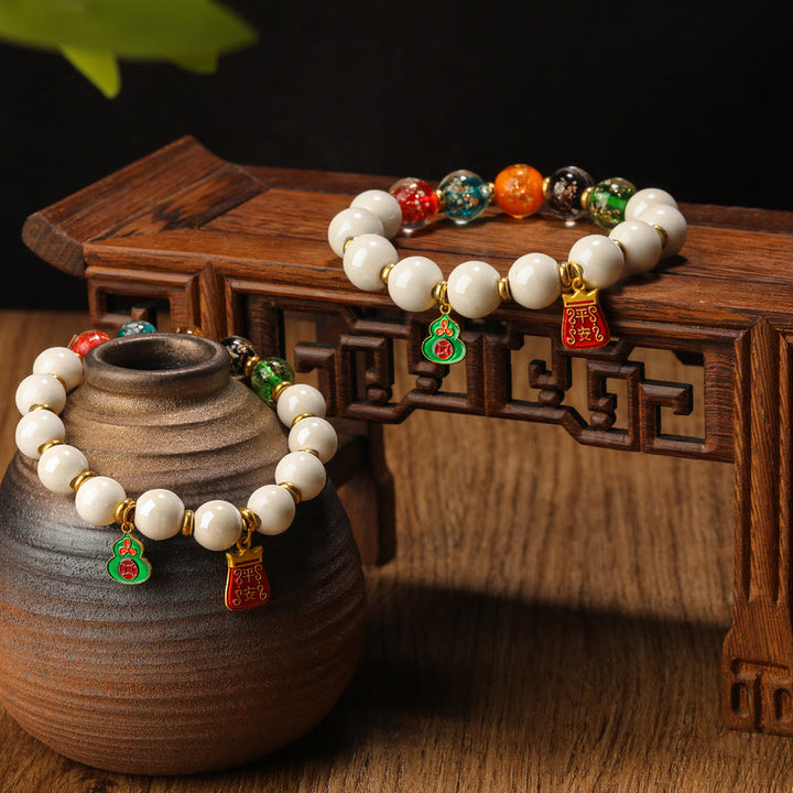 Buddha Stones Tybetańskie Kadzidło Popiół Porcelana Świecące Fluorescencyjne Liuli Szklane Koraliki Tykwa Miedziana Moneta Urok Bransoletka Pokoju