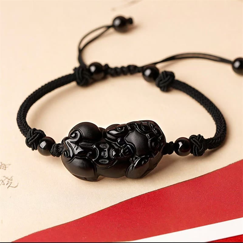 Buddha Stones Naturalny Obsydian Ametyst Cytryn PiXiu Cooper Moneta Bogactwo Bransoletka