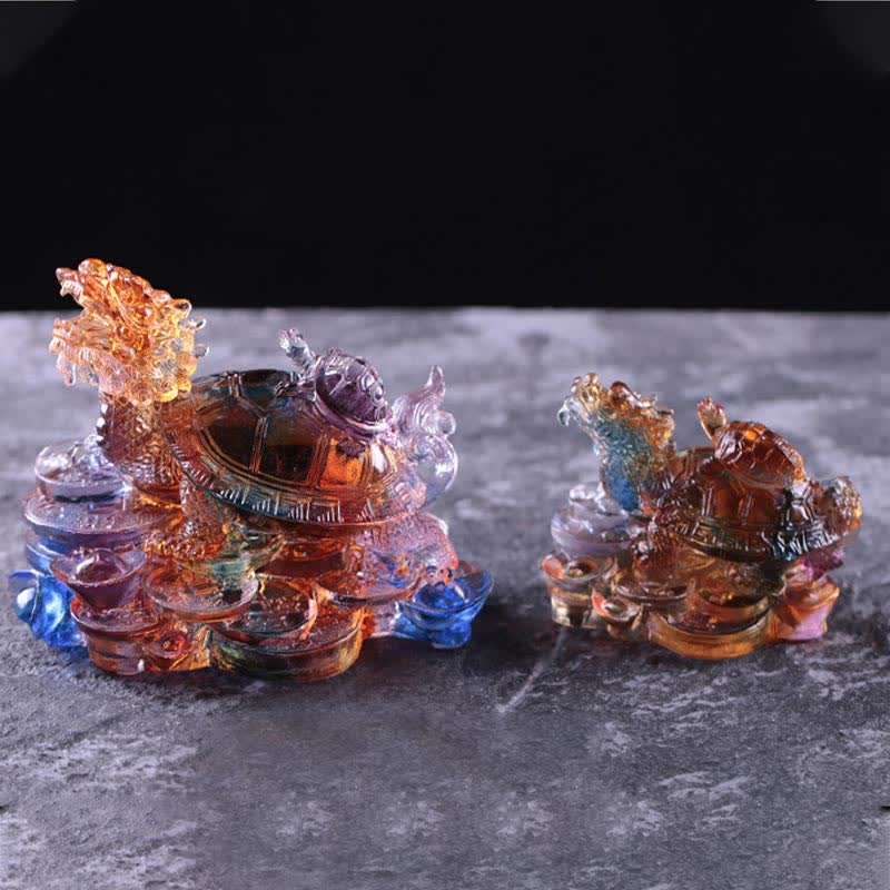 Buddha Stones Feng Shui Smok Żółw Monety Ręcznie Robione Kryształowe Szczęście Liuli Sztuka Dekoracja Domu Biuro