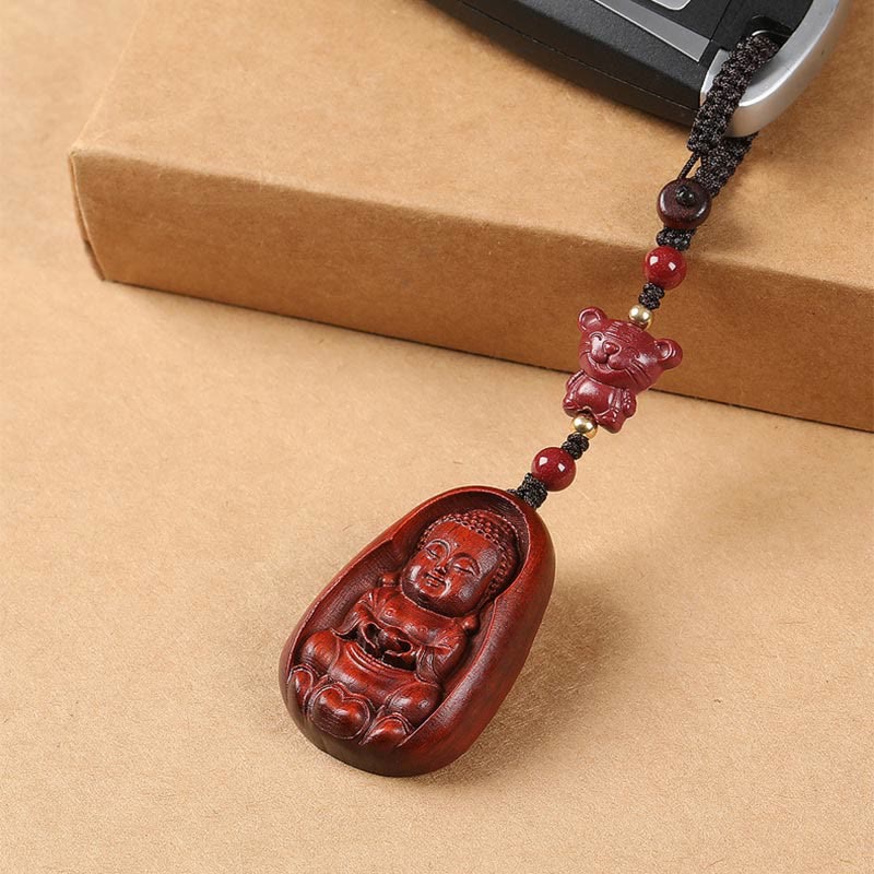 Buddha Stones Mały liść Czerwony Sandałowiec Budda Cynober Chiński Zodiak Amulet Ochrona Brelok