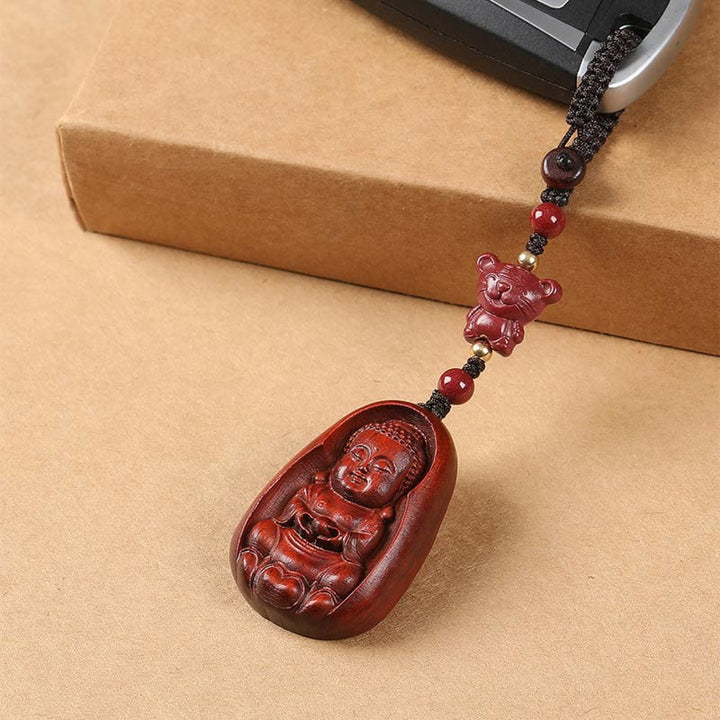 Buddha Stones Mały liść Czerwony Sandałowiec Budda Cynober Chiński Zodiak Amulet Ochrona Brelok