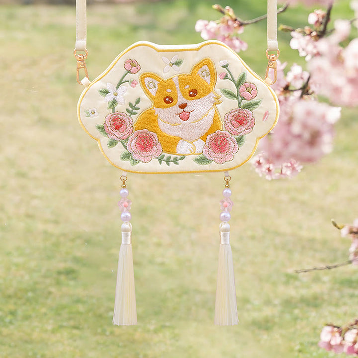 Haft Buddha Stones Szczęśliwa Panda Kot Shiba Inu Jeleń Królik Lis Kwiat Urocze Zwierzę Hanfu Torba Torebka Crossbody Torba Na Ramię