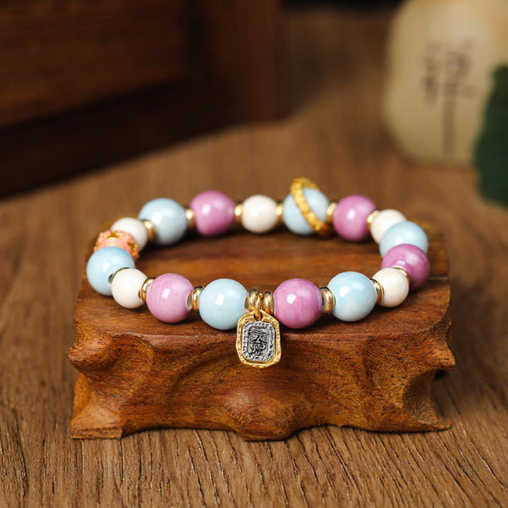 Buddha Stones Tybetańskie Zakiram Bogini Bogactwa Królik Głowa Lwa Charm Liuli Szkło Kadzidło Popiół Porcelanowa Koralik Ochrona Bransoletka
