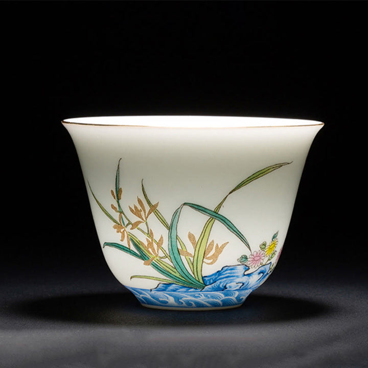Buddha Stones Kolorowe Kwiaty Orchidea Fale Morskie Niebiesko-Biała Porcelana Ceramiczna Filiżanka Do Herbaty Kung Fu