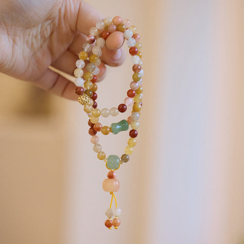 Buddha Stones Naturalny Złoty Jedwab Jadeit Dynia Charm Bransoletka Bogactwo Szczęście Potrójne Owijanie