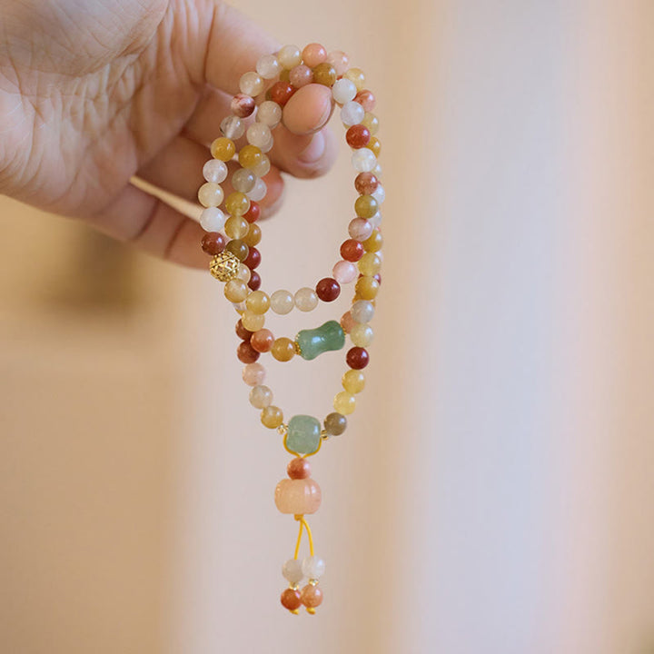 Buddha Stones Naturalny Złoty Jedwab Jadeit Dynia Charm Bransoletka Bogactwo Szczęście Potrójne Owijanie