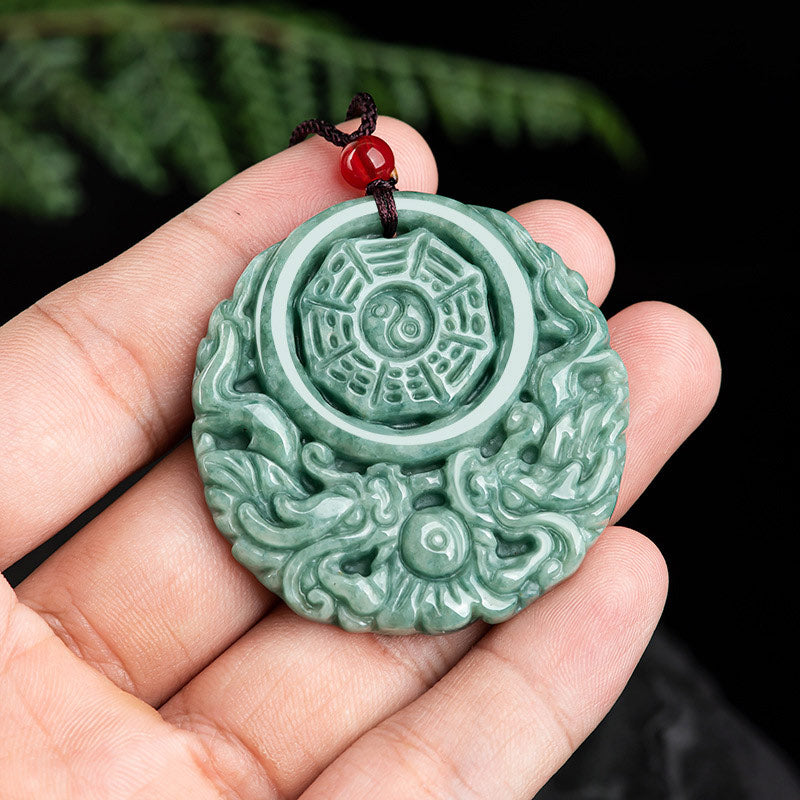 Buddha Stones Smok Jade Yin Yang Równowaga Naszyjnik Wisiorek Sznurkowy - image 4