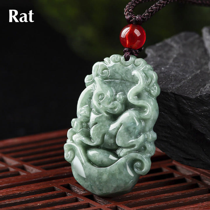 Buddha Stones Naturalny Jadeit 12 Chiński Zodiak Naszyjnik Wisiorek Dobrobytu - Szczur - image 6