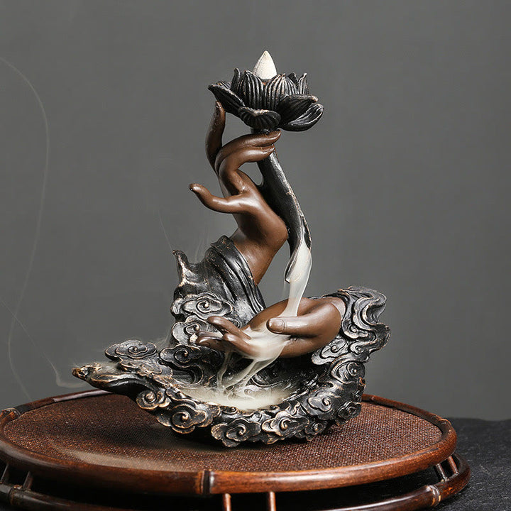 Buddha Stones Lotos Ręka Buddy Pomyślne chmury Wzór Medytacja Żywica Cofanie Kadzidełko