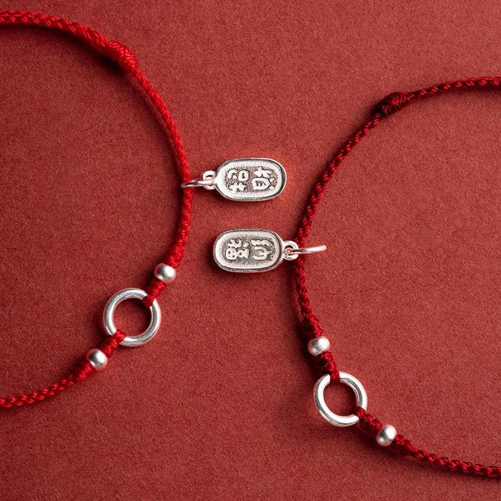 Buddha Stones 925 Srebro Sterlingowe Szczęście Fortuna Pokój Radość Lotos Pokój Klamra Bransoletka z Czerwonego Sznurka