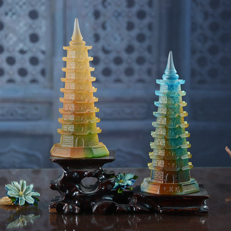 Buddha Stones Wieża Feng Shui Wenchang Ręcznie robiona kryształowa pagoda Liuli Art Piece Luck Dekoracja biura domowego - image 1