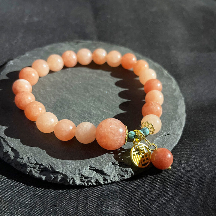 Buddha Stones Naturalny Pomarańczowy Kamień Turkusowy Fu Charakter Charm Bransoletka Szczęście Fortuna