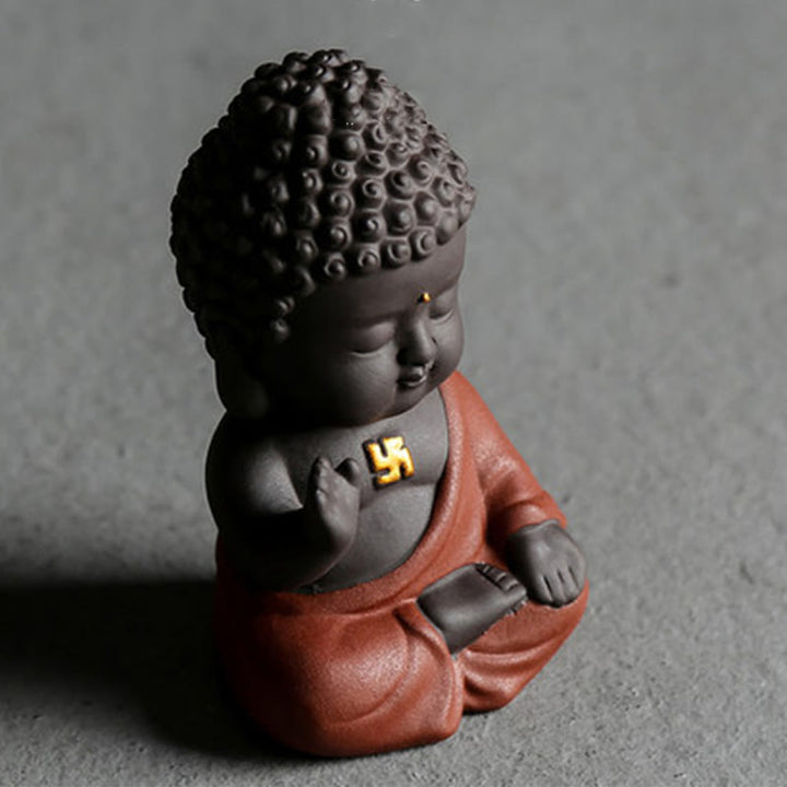 Buddha Stones Mały Budda Spokój Fioletowa Glina Dekoracja Biurka Domowego