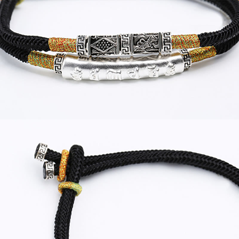 Buddha Stones 999 Srebro Sterling Ręcznie robione Om Mani Padme Hum Peace Braided Bransoletka