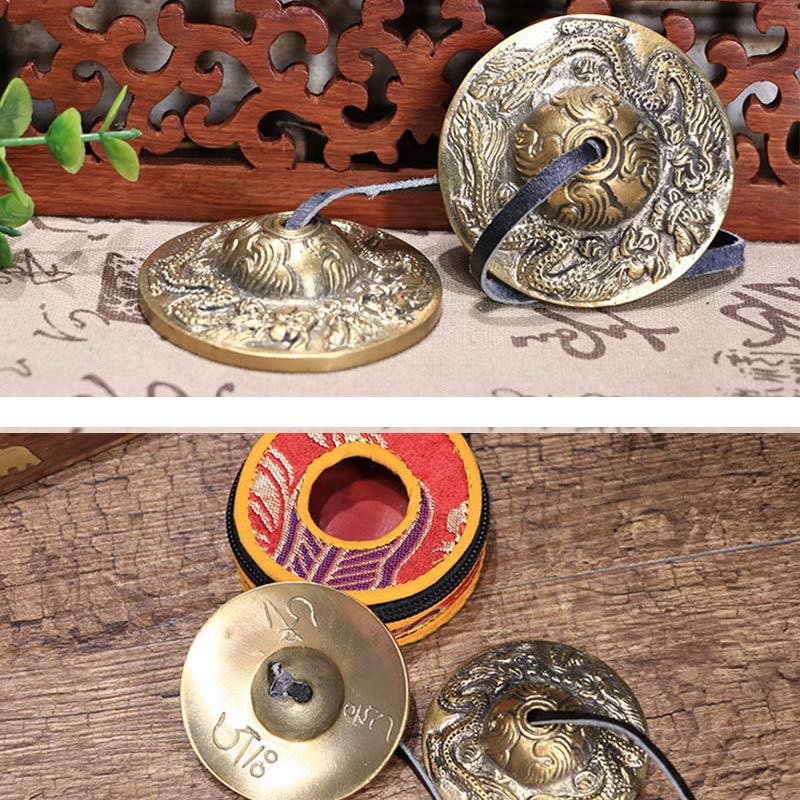 Buddha Stones Tybetański Dzwon Tingsha Sześć Prawdziwych Słów Smok Miedziana Równowaga Dekoracja Z Torbą
