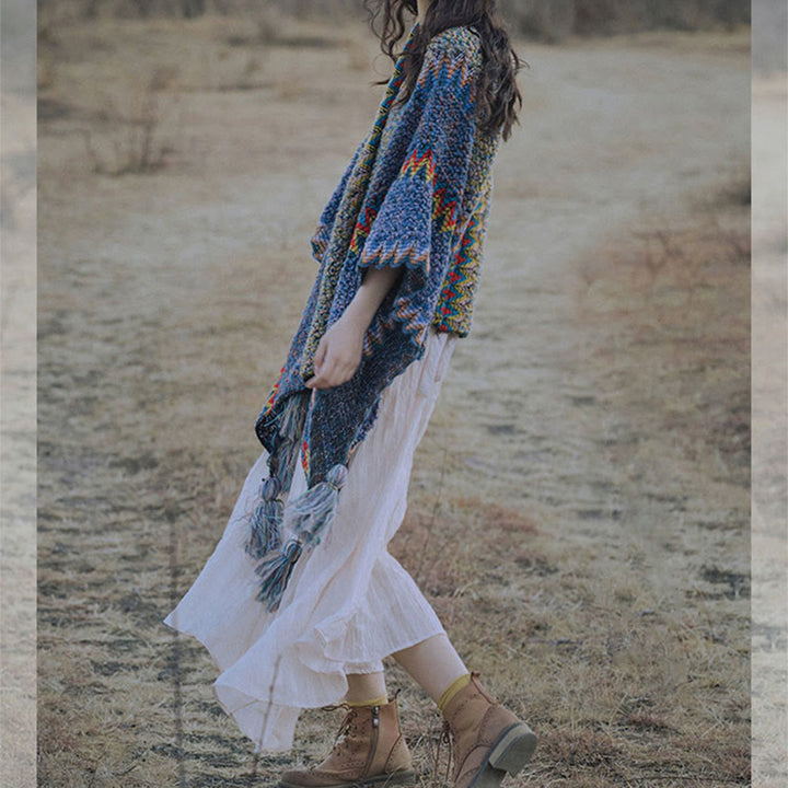 Buddha Stones Tybetański Szal Miękki Ciepły Robiony Na Drutach Płaszcz Zimowy Tybetański Szal Z Frędzlami - image 10