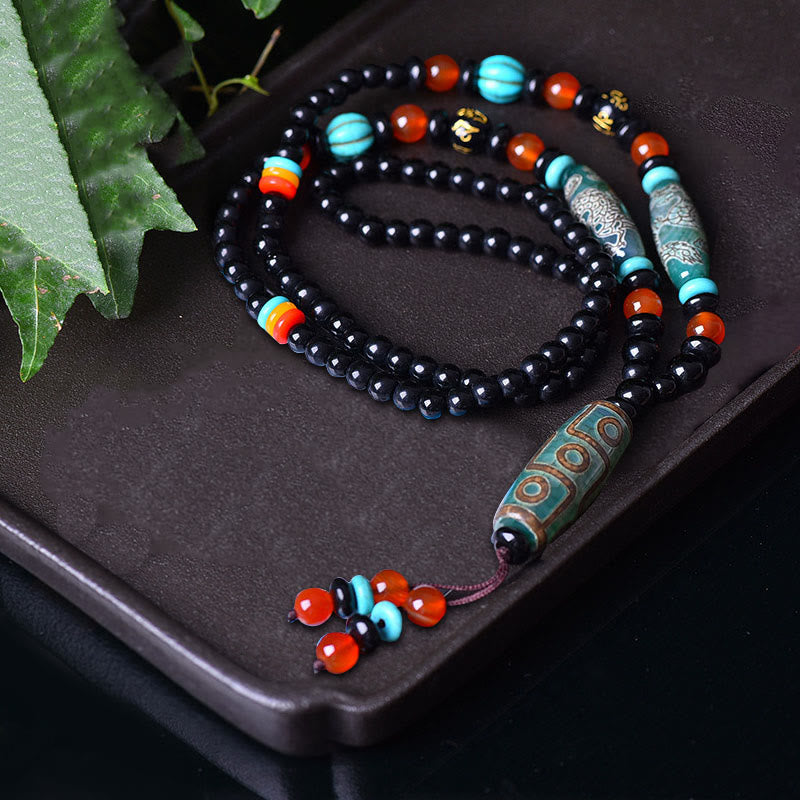 Buddha Stones Tybetańskie Dziewięciooczne Koraliki Dzi Wzór Smoka Om Mani Padme Hum Naszyjnik Ochronny Wisiorek - image 3