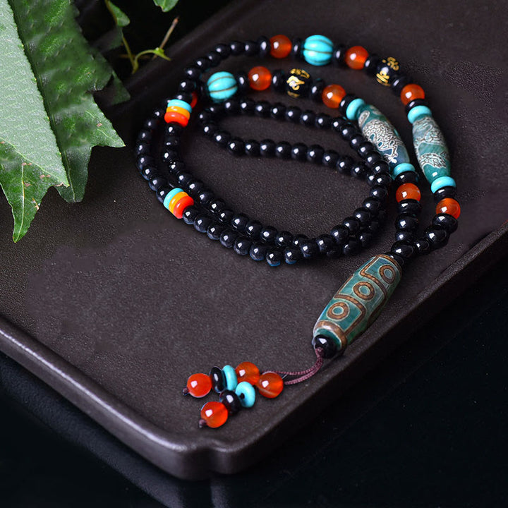 Buddha Stones Tybetańskie Dziewięciooczne Koraliki Dzi Wzór Smoka Om Mani Padme Hum Naszyjnik Ochronny Wisiorek - image 3