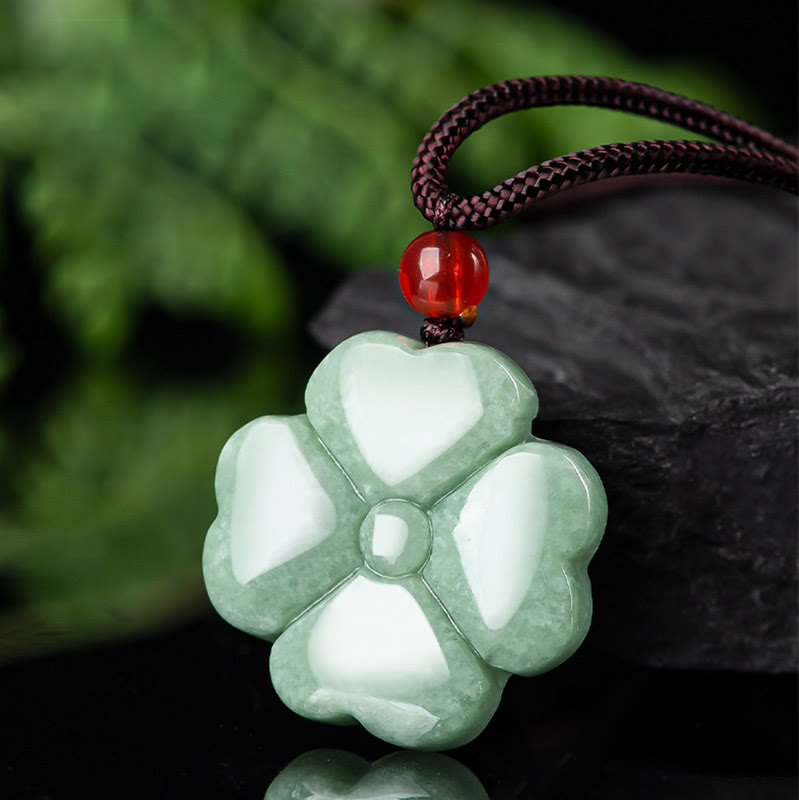 Naturalny naszyjnik z Buddha Stones, koniczyna czterolistna, szczęście, jadeit, dobrobyt