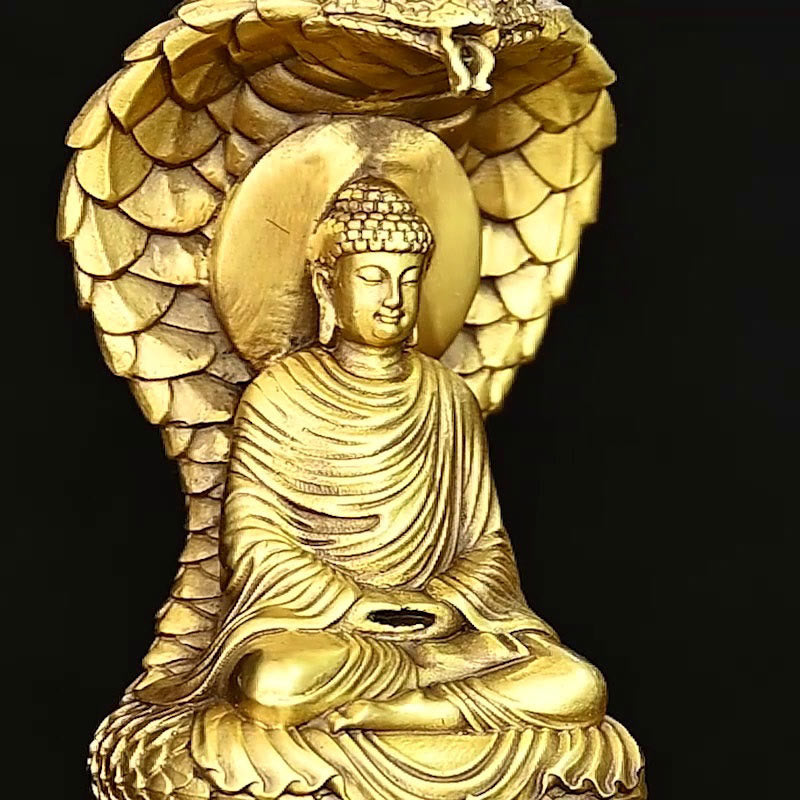 Buddha Stones Budda Siakjamuni Figurka węża Spokój Miedziana statua Ofiara domowa Dekoracja