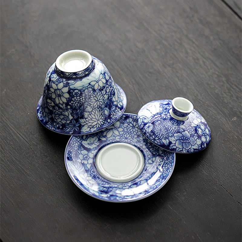 Buddha Stones Vintage Niebieski I Biały Porcelana Ceramiczna Gaiwan Sancai Filiżanka Kung Fu Filiżanka I Spodek Z Pokrywką