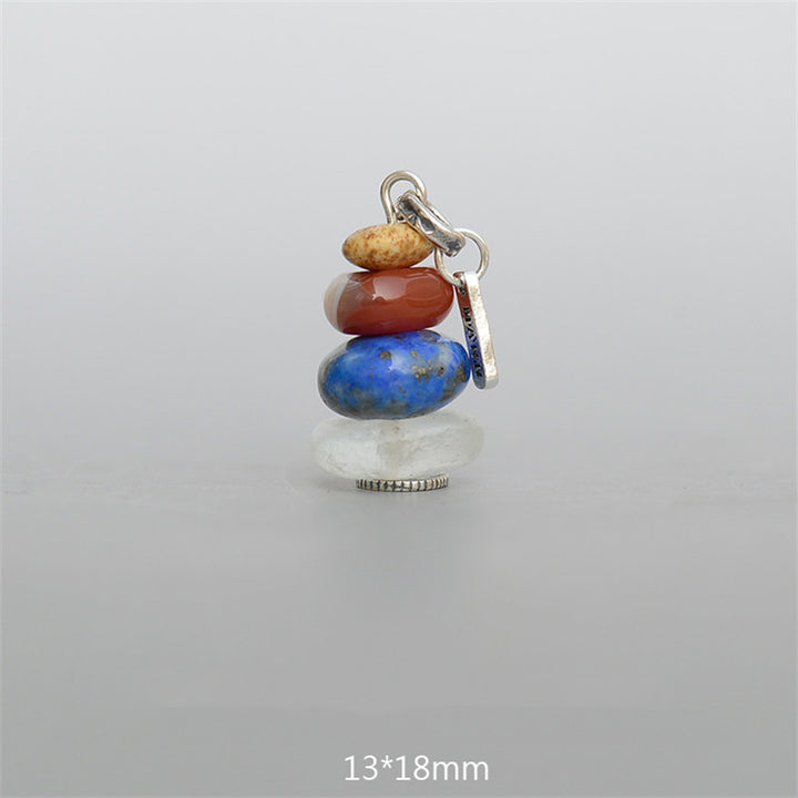 Buddha Stones Zen Cairn Labradorite Różne Kryształy Spokojny Wisiorek Naszyjnik - Wisiorek z koralików z kamienia krajobrazowego, czerwonego agatu, lazurytu i szkła akwamarynowego 13*18 mm - image 16
