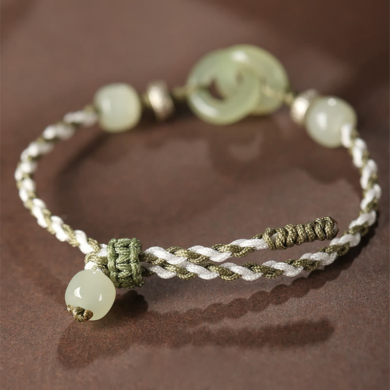 Buddha Stones Naturalny Hetian Jade Peace Buckle Luck Bransoletka pleciona