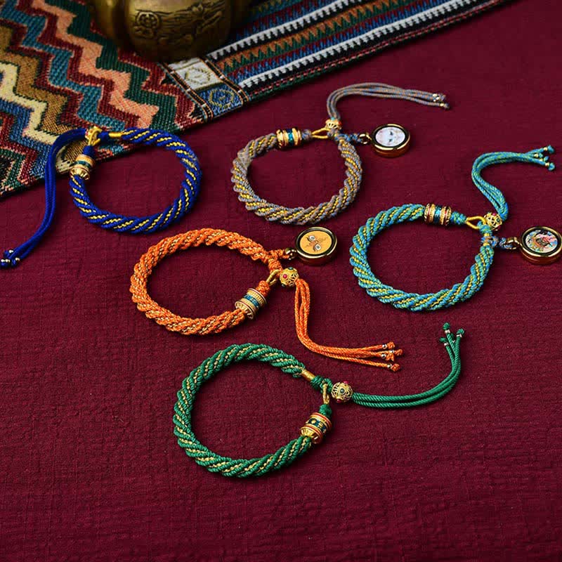 Buddha Stones Tybetańskie Ręcznie Robione Szczęście Thangka Koło Modlitewne Charm Bransoletka ze Sznurka