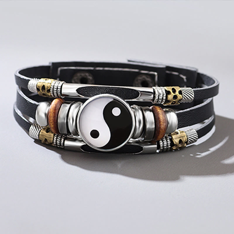 Skórzana bransoletka równowagi z Buddha Stones Yin Yang
