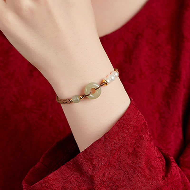 Bransoletka z naturalnych Buddha Stones Hetian Jade Pearl Peace Buckle Luck