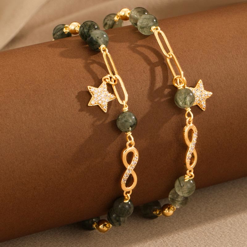 Buddha Stones 14K Złoto Zielony Rutilated Quartz Möbius Loop Bransoletka Ochronna Wiecznej Miłości Gwiazdy