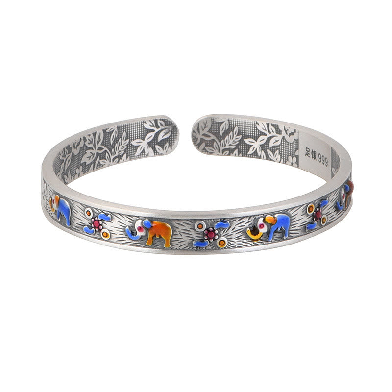 Buddha Stones 999 Srebro Sterlingowe Słoń Siła Mądrość Bransoletka Mankiet Bangle - image 8