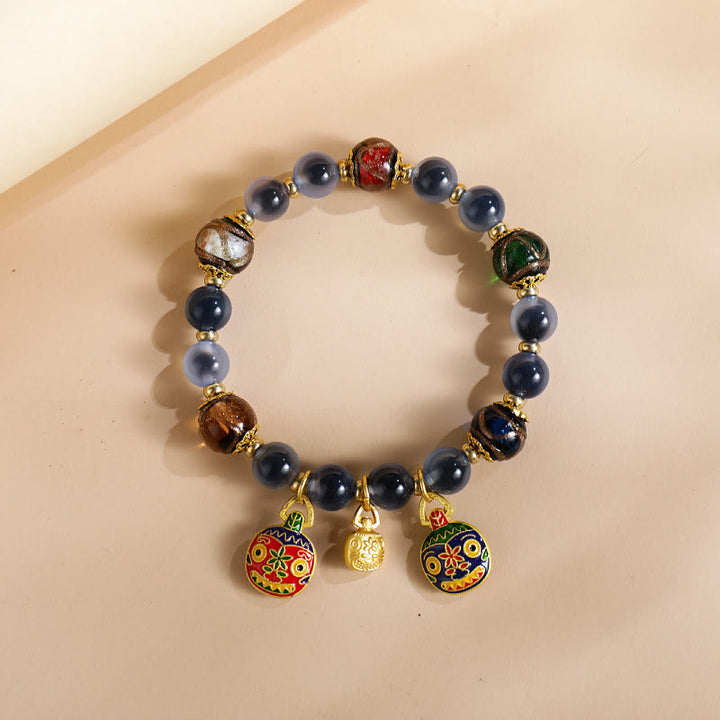 Buddha Stones Kolorowe Cukierki Agat Złoty Połykający Bestia Rodzina Liuli Szklane Koraliki Siła Bransoletka