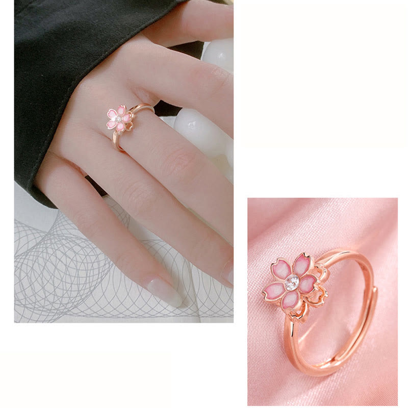 Buddha Stones 925 Srebro Sterlingowe Bransoletka Błogosławieństwo Kwiat Wiśni Obrotowy Łańcuszek Pierścień - image 21