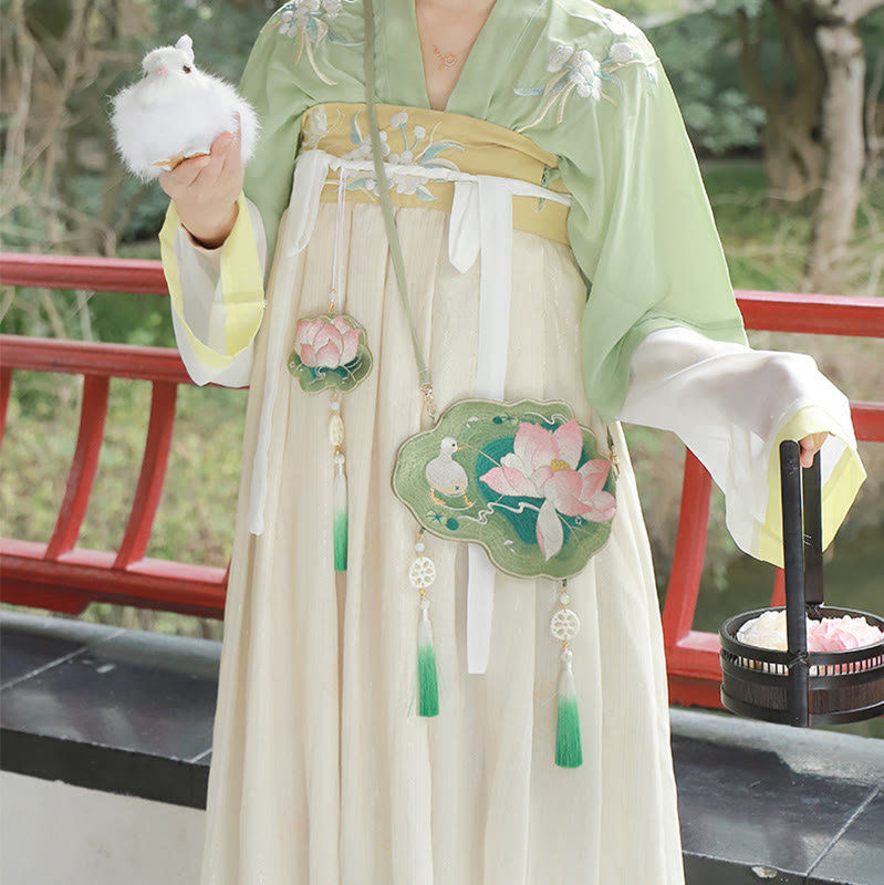 Buddha Stones Szczęście Haft Lotos Koi Ryba Królik Kwiat Hanfu Torba Crossbody Torba na Ramię