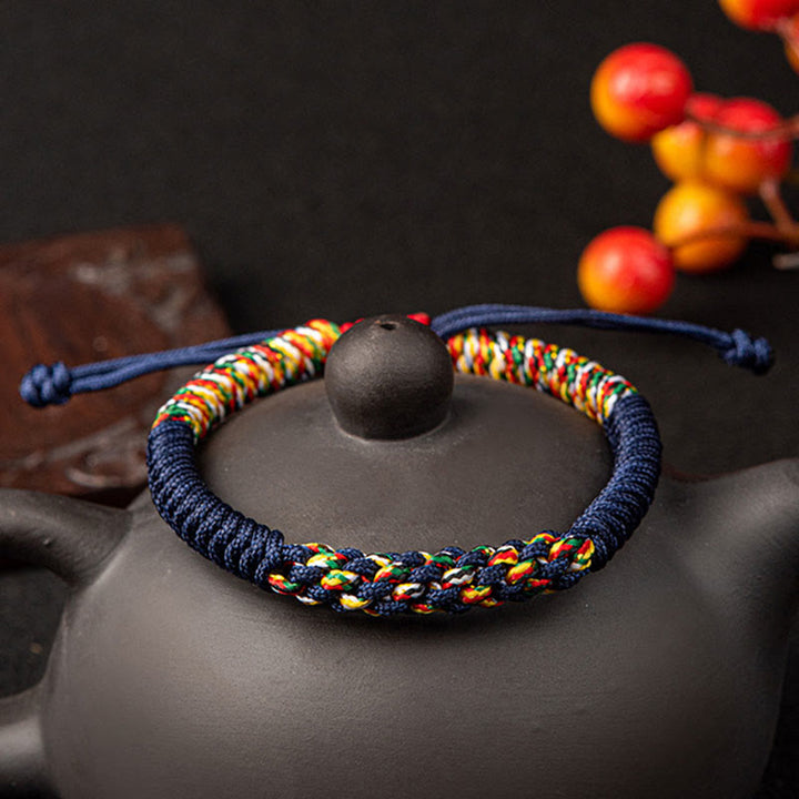 Buddha Stones Tybetańskie Ręcznie Robione Kolorowe King Kong Knot Szczęście Warkocz Bransoletka Sznurkowa